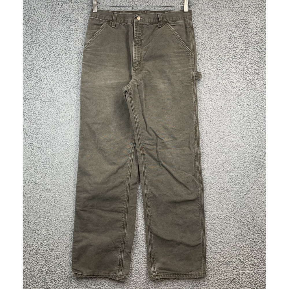 VTG Carhartt B111 TMB Flannel Lined Duck Carpenter Pants Timber Brown 34x34 USA